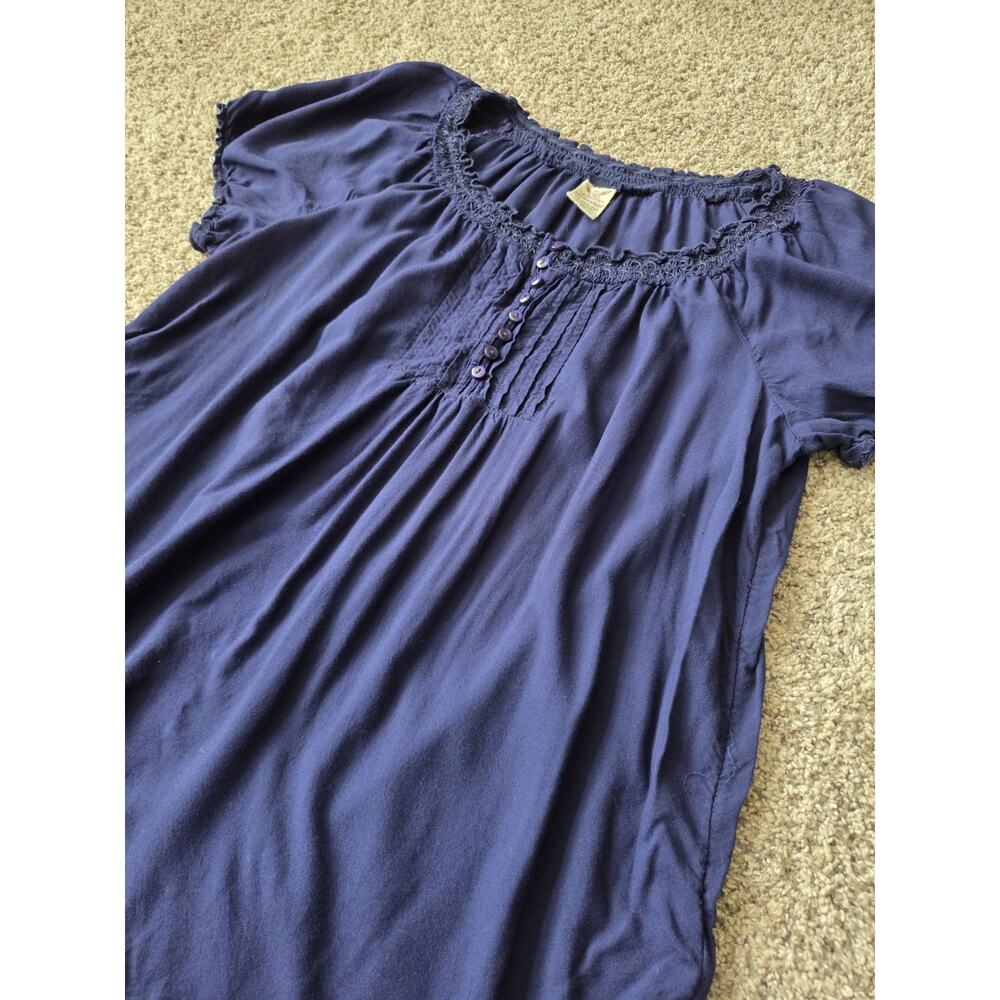 Faded Glory Navy Blue Peasant Blouse Puff Sleeve Rayon Top XL 16-18 Boho - Picture 3 of 8